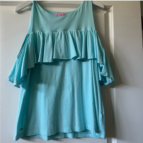Lilly Pulitzer Blue Drop Flutter Sleeve Top Size Medium - Picture 1 of 1